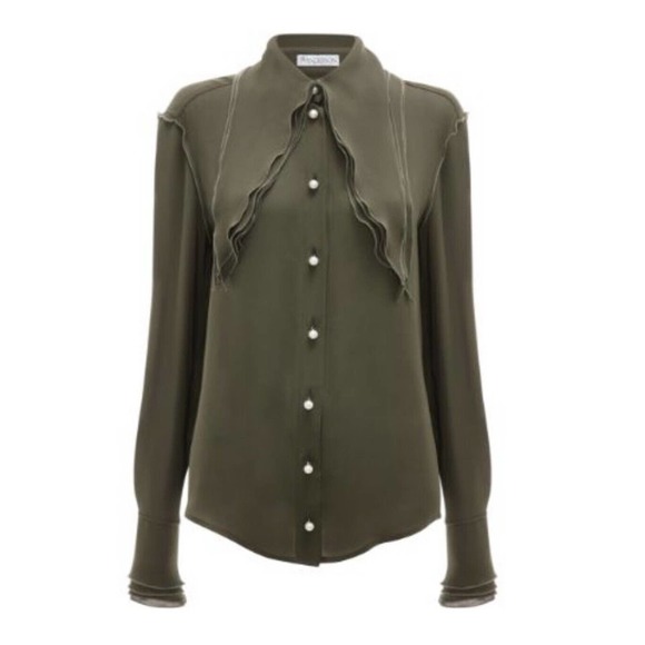 JW ANDERSON Olive Blouse with Pearl Buttons - Picture 1 of 7